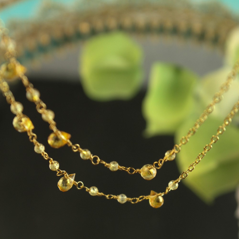 【11月誕生石】シトリン を散りばめた マチネーネックレス【16kgp】