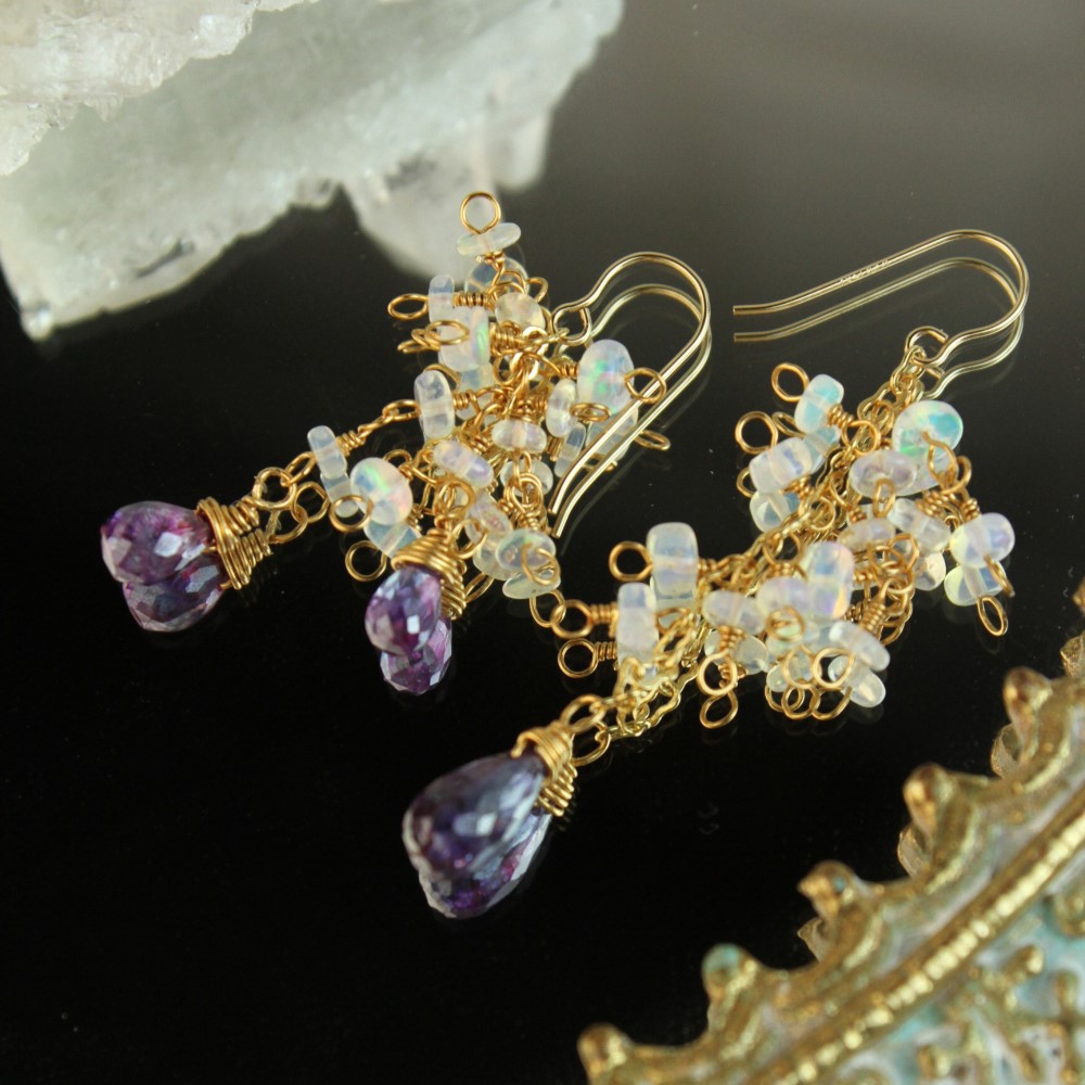 【1個限定】【希少石】*ミスティックカイヤナイト*プレシャスオパール*14Kgf たわわピアスピアス（フック・チェーン）