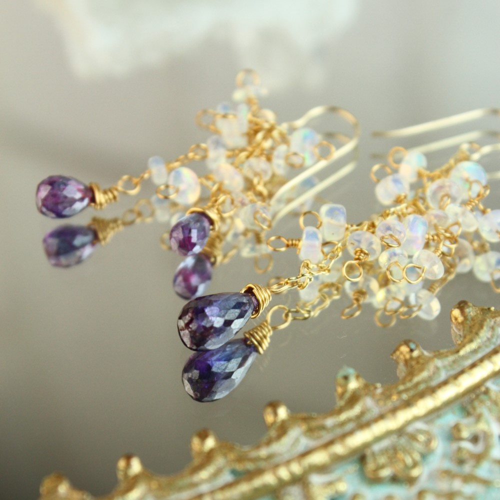 【1個限定】【希少石】*ミスティックカイヤナイト*プレシャスオパール*14Kgf たわわピアス