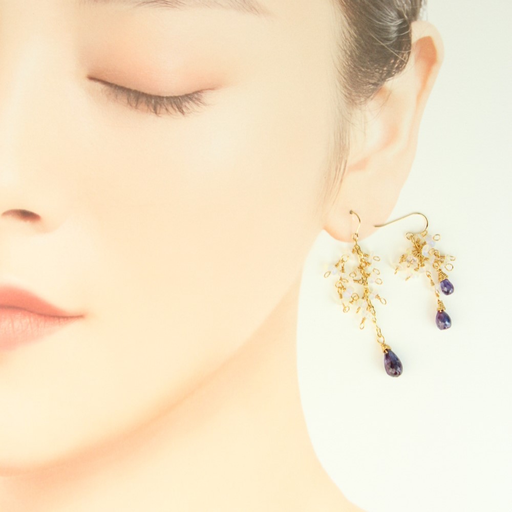 【1個限定】【希少石】*ミスティックカイヤナイト*プレシャスオパール*14Kgf たわわピアス