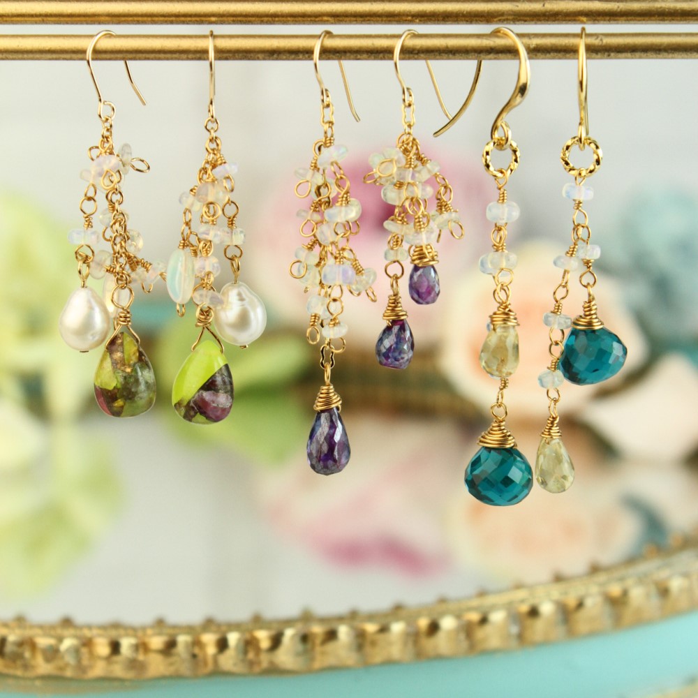 【1個限定】【希少石】*ミスティックカイヤナイト*プレシャスオパール*14Kgf たわわピアス