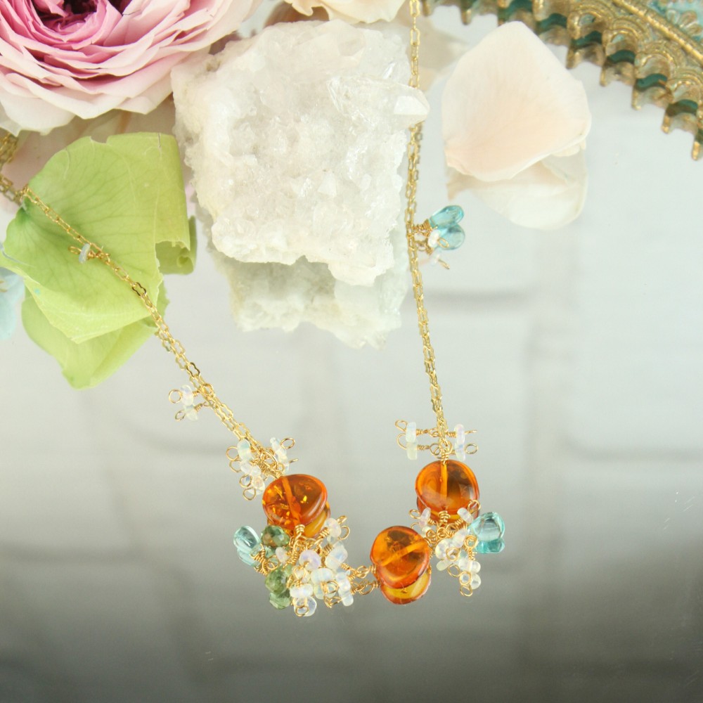 【世界/最高品質】 天然バルティックアンバー（琥珀） 16Kgp ブーケネックレス