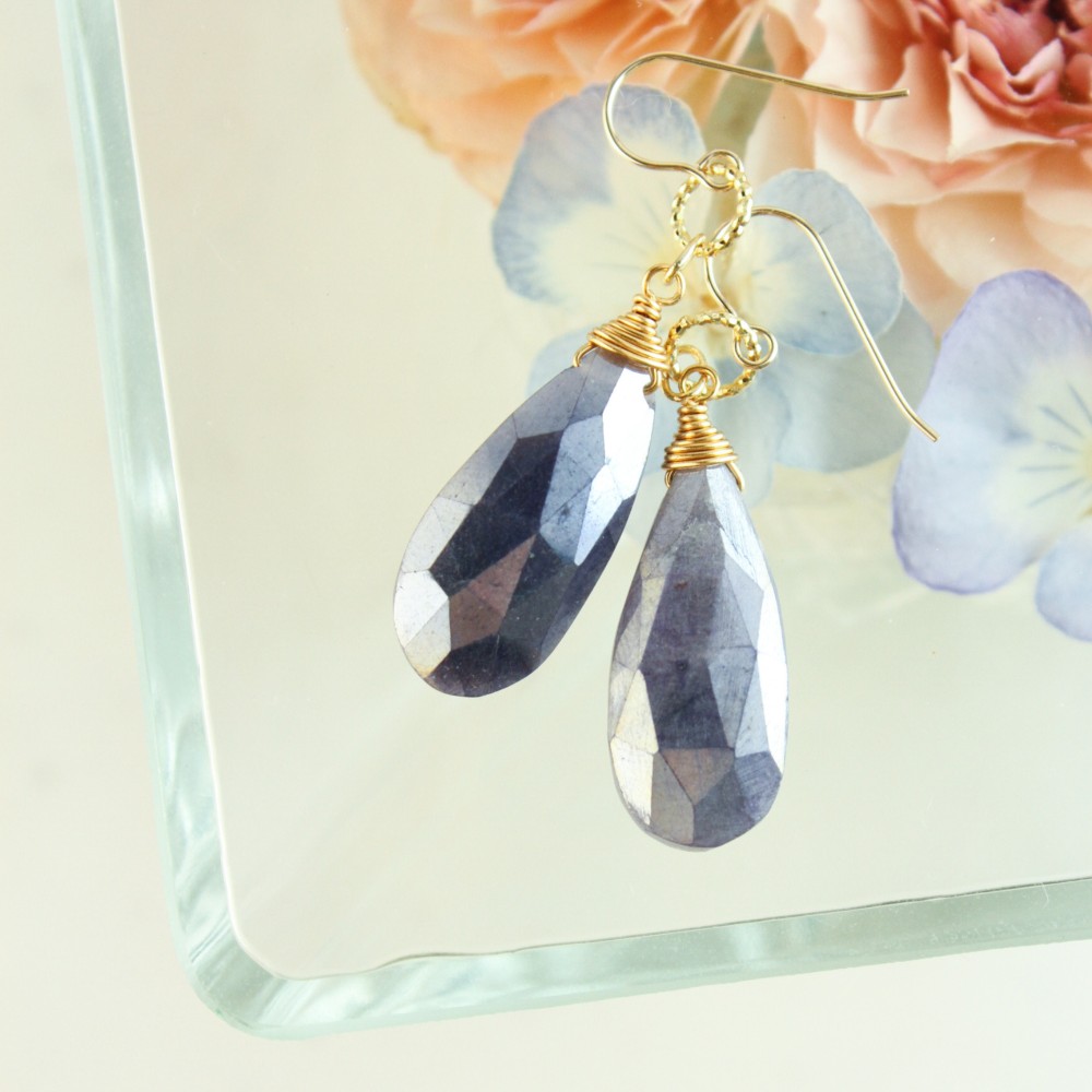 【1個限定】大粒20mm ブルーグレー*コーティング ムーンストーン*14Kgfピアス