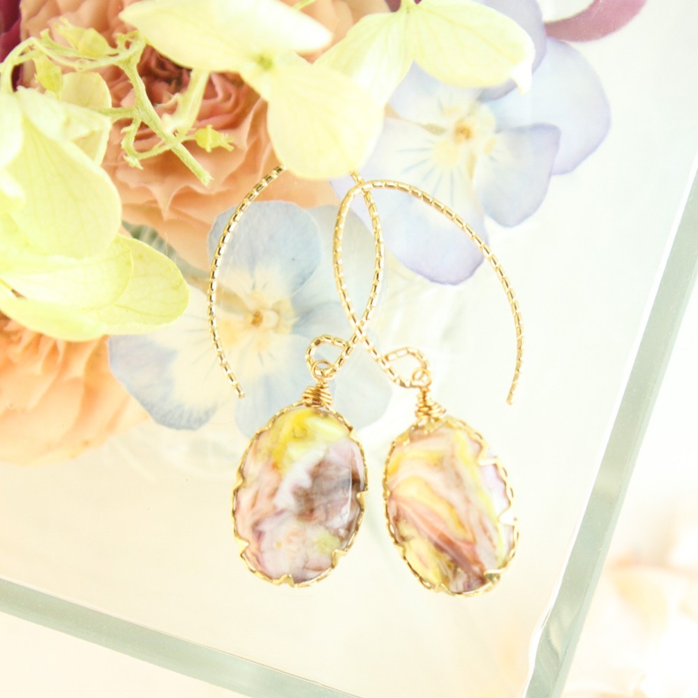 【超希少石】【1個限定】*オイスター*18Kgp ベゼルピアス（金具変更可）