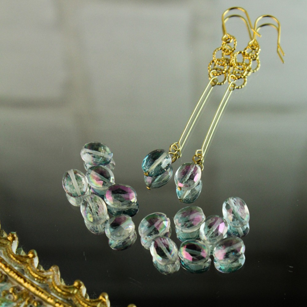 【11月誕生石】「魅惑の輝き」ミスティックトパーズ  ロングピアス