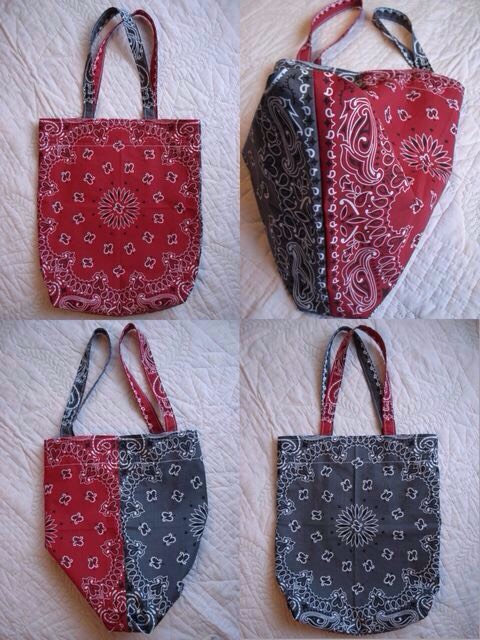 夏のお出かけ 旅行 アウトドア レジャー♪ A4すっぽり 縦長 縦型 肩掛け ショルダートート＊USAバンダナ 布バッグ