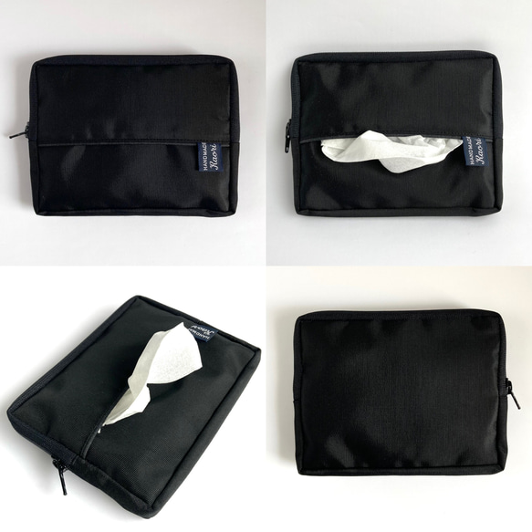 【2way】デスクまわり バッグ鞄にもかさばらない薄型コンパクト 撥水ナイロン ラウンドスクエアポーチ／カード 名刺入れ 2枚目の画像