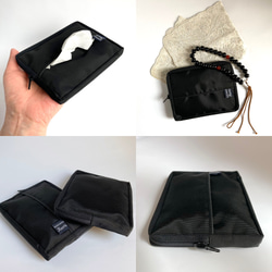 【2way】デスクまわり バッグ鞄にもかさばらない薄型コンパクト 撥水ナイロン ラウンドスクエアポーチ／カード 名刺入れ 4枚目の画像