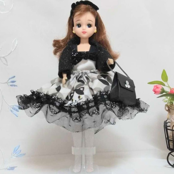 リカちゃん服/白黒猫柄/(5点セット)着せ替え用のドールお洋服 リカちゃん服/白黒猫柄/(5点セット)着せ替え用のドールお洋服