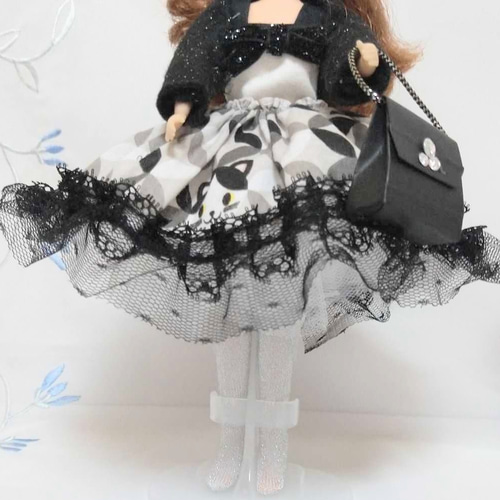 リカちゃん服/白黒猫柄/(5点セット)着せ替え用のドールお洋服 リカちゃん服/白黒猫柄/(5点セット)着せ替え用のドールお洋服