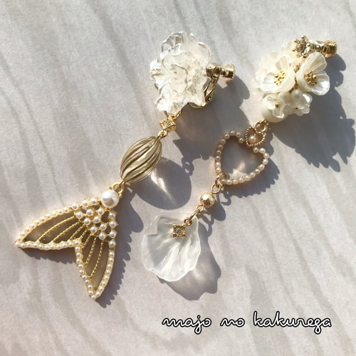 Mermaid bride (パールとお花のマーメイドイヤリング＆ピアス