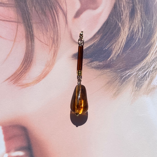 1567.ぼてっと可愛い鼈甲ゆらゆらピアス♡ lensa ピアス（スタッド・一 