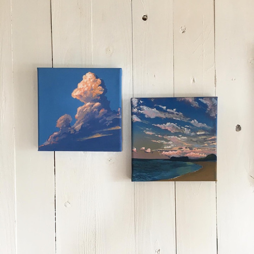 1点もの アクリル原画 / 18cmx18cm 入道雲が美しい 絵画 ヤスユキ ウノ