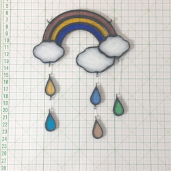 【ステンドグラス】雨上がりのオーナメント•虹と雫 《送料無料》 5枚目の画像
