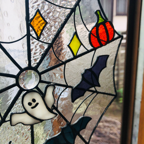 ステンドグラス　蜘蛛の巣にハロウィンだ～♪ ステンドグラス 蜘蛛の巣にハロウィンだ～♪