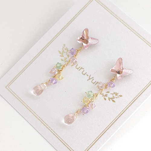 最も優遇の 蝶々のしゃらしゃら*2way*ピアス*イヤリング* ピアス（スタッド ピアス