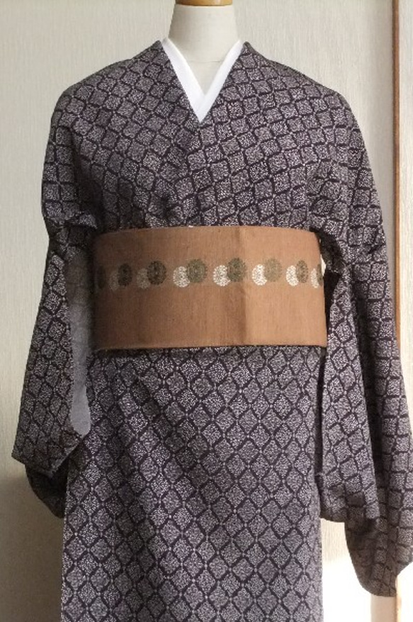 2635美品 草木染 小粋に万筋小紋 まァ