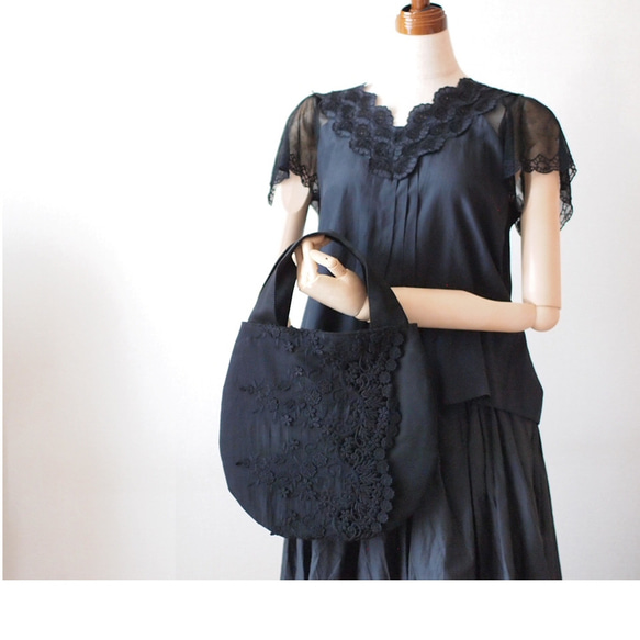 Flower lace × cotton linen　フラワーレースBAG・立体レース・3Ｄレース 7枚目の画像