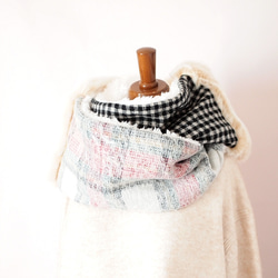 【受注製作】うっすらチェックとふんわりギンガムのスヌード 1枚目の画像