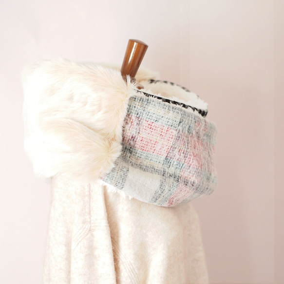 【受注製作】うっすらチェックとふんわりギンガムのスヌード 2枚目の画像