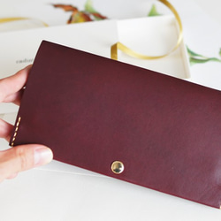 スマート長財布・ワインレッド（イタリア産ヌメ牛革、経年変化あり）お