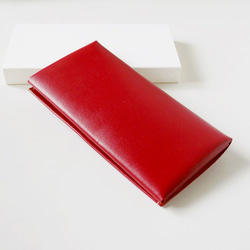 スマート長財布 レッド（イタリア牛革・顔料仕上げ）薄いスリムな長財布 4枚目の画像