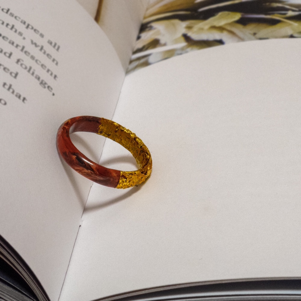 クラシック　漆ゴールドリング　ラズベリー高級感のあるモダンクラシック　　赤ピンク指輪　マーブル模様 7,400円