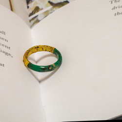 クラシック　漆ゴールドリング　ミント　高級感のあるモダンクラシック　　ブルーグリーン指輪　マーブル模様　春色 2枚目の画像