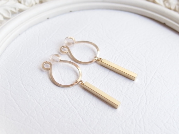 [14kgf] Short brass sticks : oval ear clips 第2張的照片