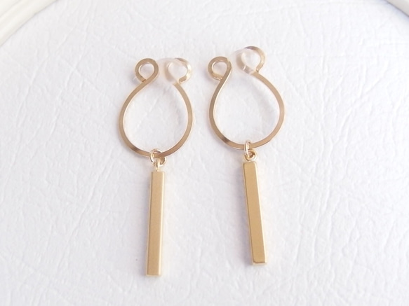 [14kgf] Short brass sticks : oval ear clips 第3張的照片