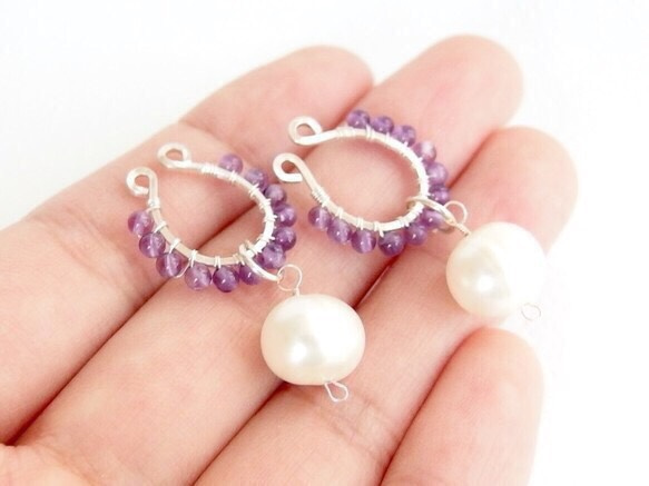 [Silver filed] 2WAY Amethyst × pearl 4枚目の画像