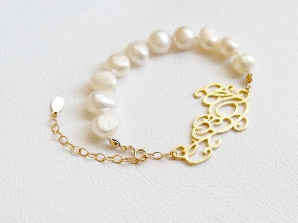 [14kgf] Filigree pearl bracelet 2枚目の画像