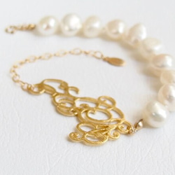 [14kgf] Filigree pearl bracelet 3枚目の画像