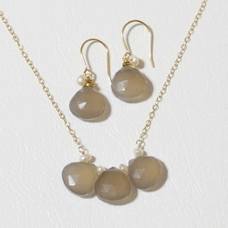 [14kgf] Gray chalcedony & baby pearl necklace 4枚目の画像