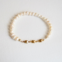 [14kgf/18kgf] Square × Pearl bracelet 2枚目の画像