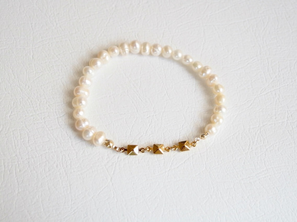 [14kgf/18kgf] Square × Pearl bracelet 2枚目の画像