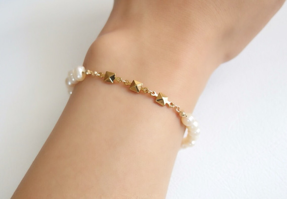 [14kgf/18kgf] Square × Pearl bracelet 3枚目の画像