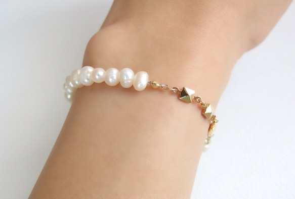 [14kgf/18kgf] Square × Pearl bracelet 4枚目の画像