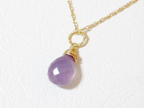 [14kgf] Wire wrapped necklace top : lavender chalcedony 2枚目の画像