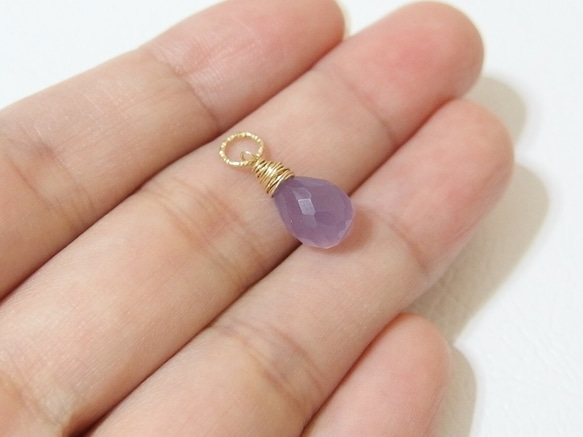 [14kgf] Wire wrapped necklace top : lavender chalcedony 3枚目の画像