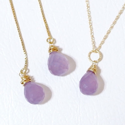 [14kgf] Wire wrapped necklace top : lavender chalcedony 4枚目の画像