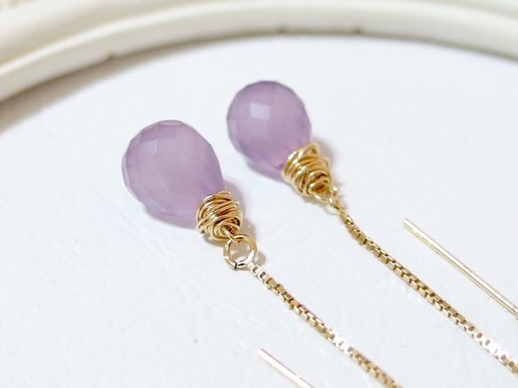 [14kgf] Wire wrapped threader : Lavender chalcedony 第2張的照片