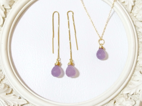 [14kgf] Wire wrapped threader : Lavender chalcedony 第4張的照片