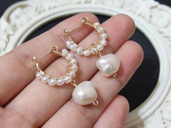 [14kgf] 2WAY Spiral gems : pearl  pierce 4枚目の画像