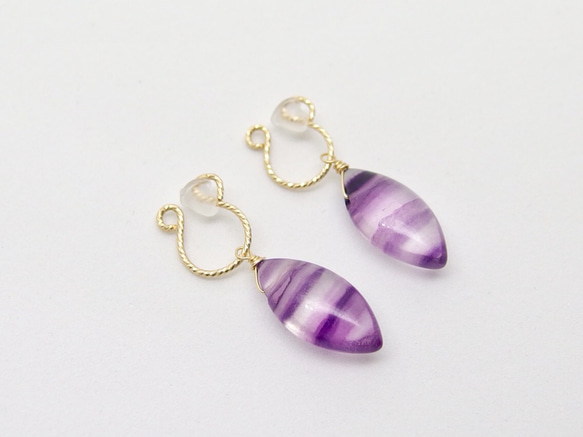 [14kgf] Multi stripe fluorite earrings : Purple 2枚目の画像