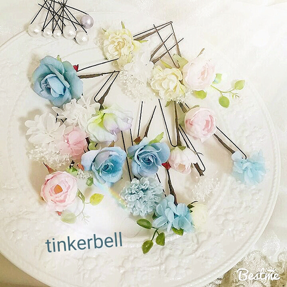 yu☆さまご専用　パステルカラーの花飾りピン
～ tinkerbell～ 2枚目の画像