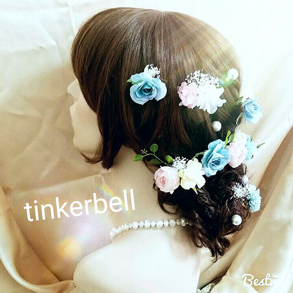 yu☆さまご専用　パステルカラーの花飾りピン
～ tinkerbell～ 4枚目の画像