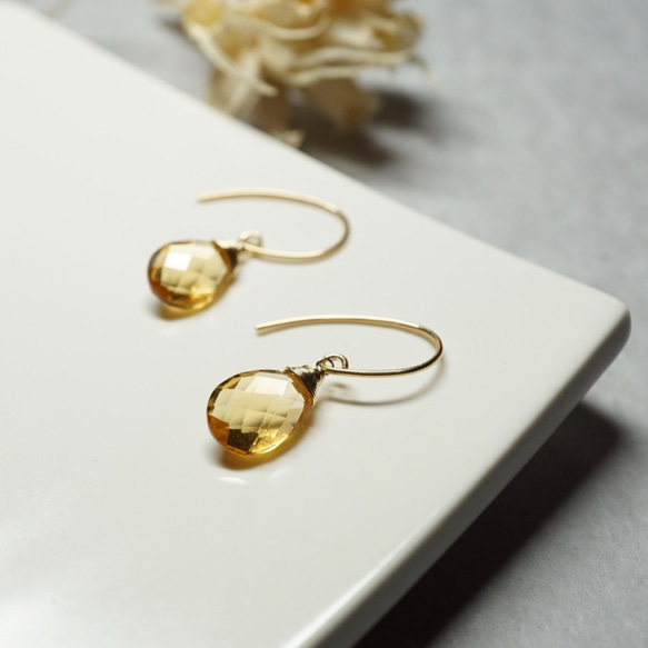 シトリンのシンプル一粒ピアス(orイヤリング)/14kgf/P10266-E/c ピアス  