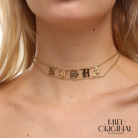 OldEnglish ネーム チョーカー ネックレス GOLD SILVER ROSEGOLD 名入れ オールドイングリッシュ✨古英語 カスタムネックレス