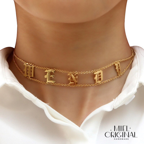 OldEnglish ネーム チョーカー ネックレス GOLD SILVER ROSEGOLD 名入れ オールドイングリッシュ✨古英語 カスタムネックレス